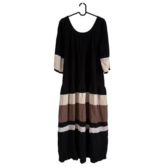 Free People Free-est Manda Black Combo Linen Blend Scoop Back Midi Dress XSmall - Picture 3 of 7